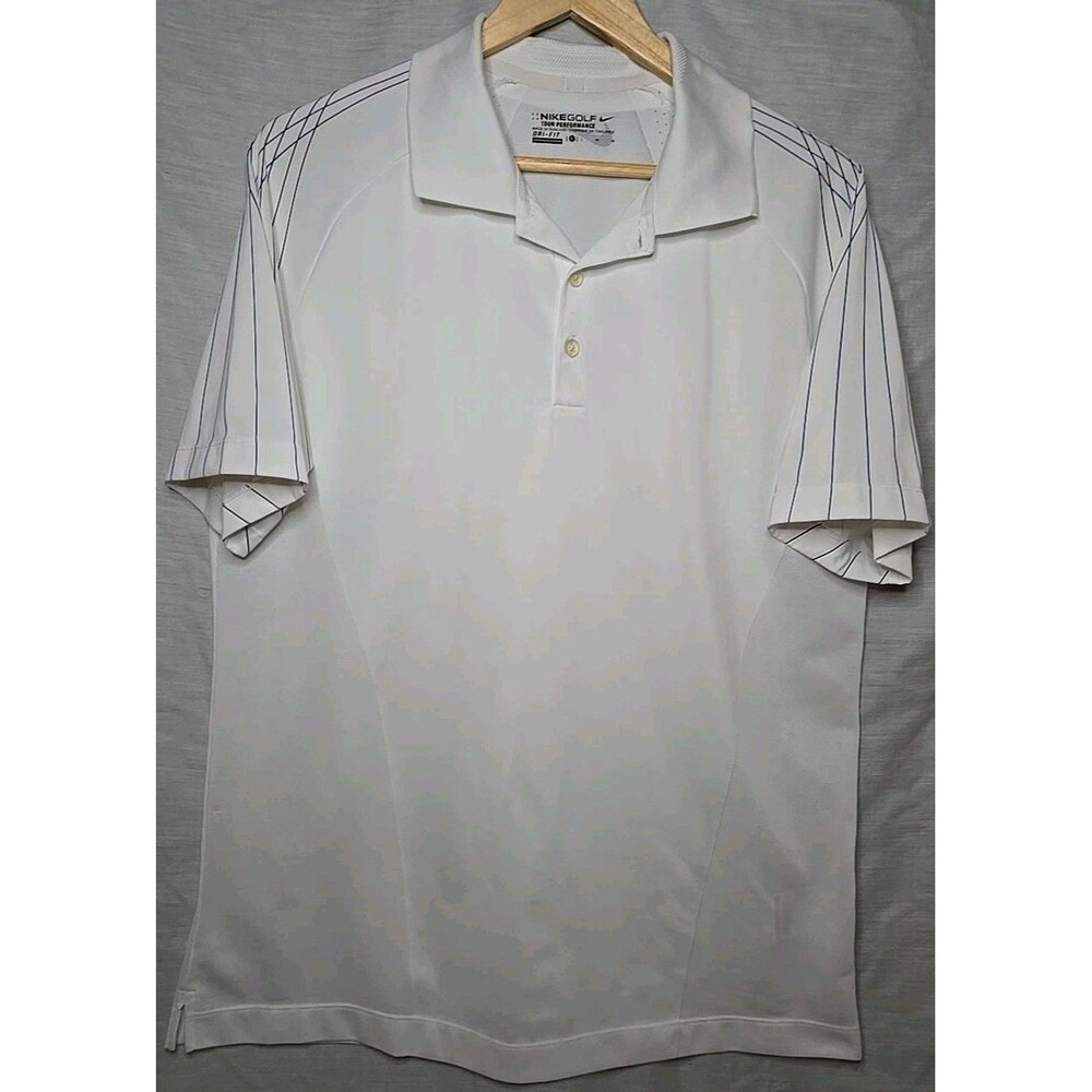 Nike Golf Tour Performance Dri Fit Polo Shirt, Men's Sz Lg, White W/ Stripes